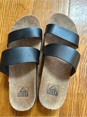 Reef Black Double-Strap Cork Footbed Slides